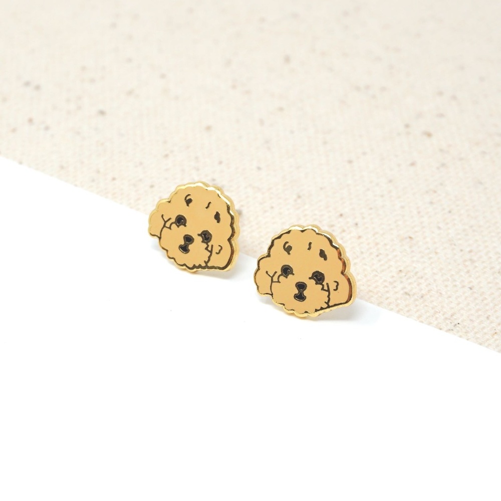 Handcrafted Apricot Poodle Enamel Stud Earrings